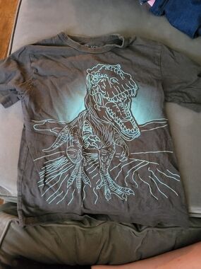 The Children's Place Black Tee with Neon Blue T‑Rex Graphic